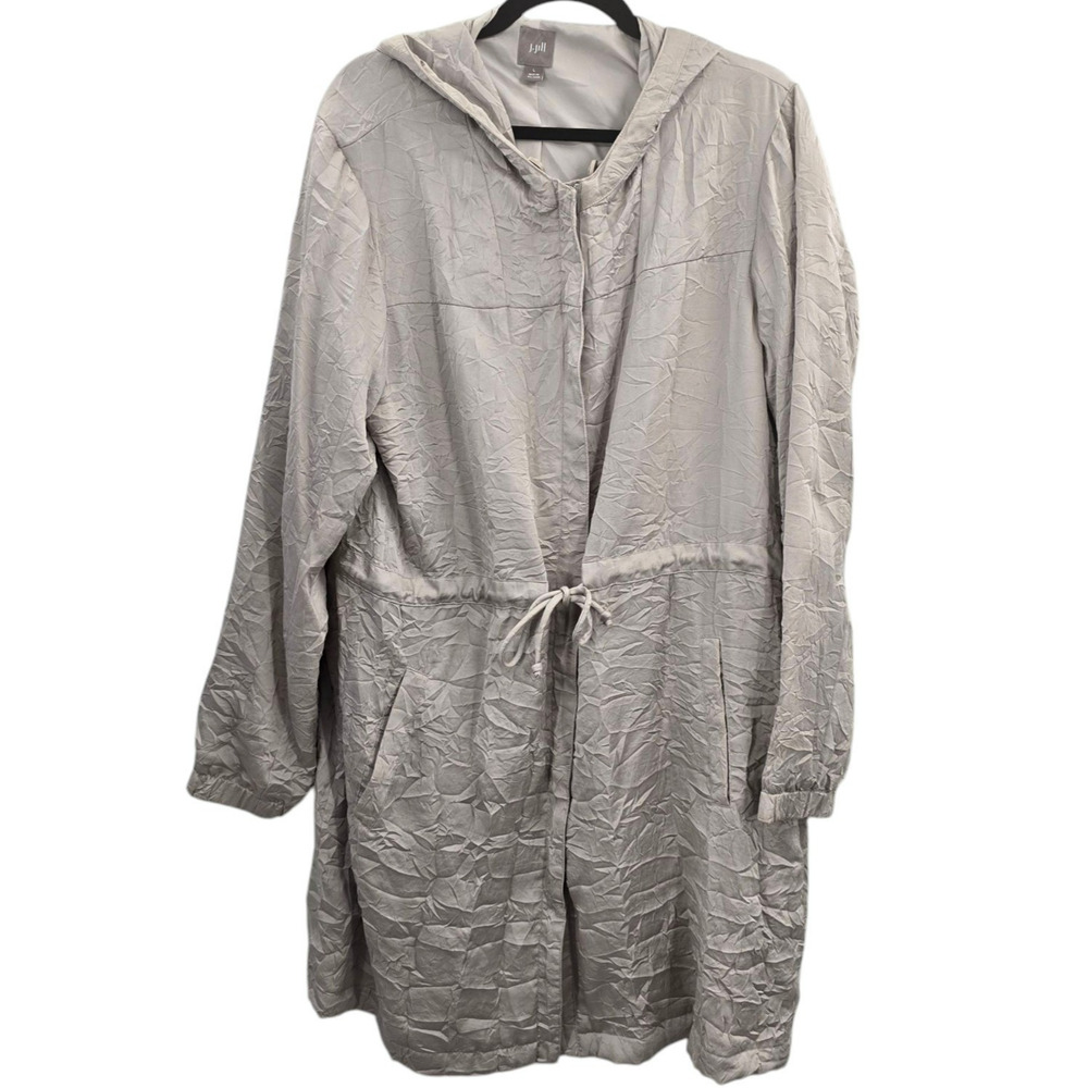 J Jill Jacket Womens Large Crinkle Hood Cinch Waist Hooded Light Weight Anorak